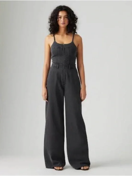 Levi's BUSTIER JUMPSUIT Black Wide-Leg Denim Jumpsuit - Picture 1 of 8